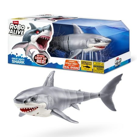 Robo Alive Great White Shark Series 1 Electronic Robot Light Up Bath Toy, Water Activated by ZURU