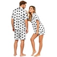 thumbnail image 3 of Couples Matching Pajamas, Women Satin 2 Piece Pjs Set Short Sleeve Button Down Loose Casual Summer Sleepwear Nightwear, 3 of 4