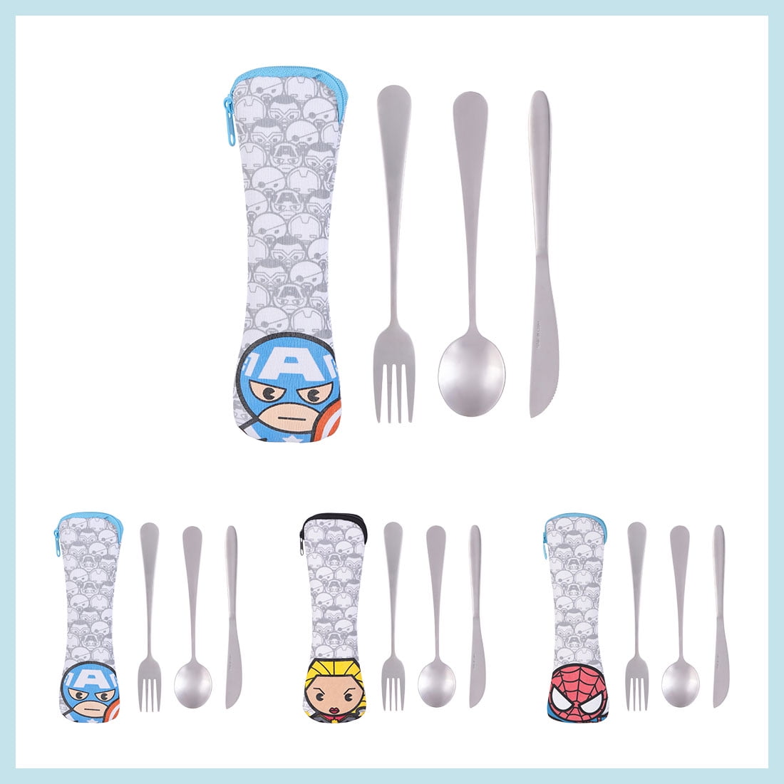 MINISO Marvel Spoon and fork Set Stainless Steel Silverware BPA Free, Cute  Flatware with Travel Case for toddlers - Spider Man 