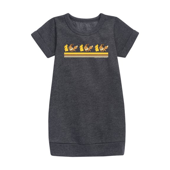 Pokémon - Pikachu Eevee Retro Stripe - Youth Girls Fleece Dress
