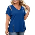 thumbnail image 3 of FchengtaiS Plus Size Tops Womens Short Sleeve V Neck Tshirts Hollow Out Summer Dressy Casual Loose Blouses 1X-5X, 3 of 7