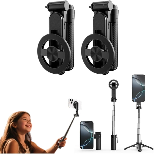 Magnetic Pocket Selfie Stick, 4-in-1 Multifunctional 360° Rotation Magnetic Selfie Stick, 360° Rotation,Pocket Size,with Bluetooth Remote, for Video Recording