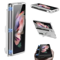 Case for Samsung Galaxy Z Fold 3 5G Cover with S Pen Holder, Allytech Hard PC Folding Hinge Protection Magnetic Bracket Kickstand All-Inclusive Magnetic Suction Cover for Galaxy Z Fold3 2021, Silver