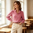 thumbnail image 6 of Women's Comfy Plaid Blouse Ruffle Collar Long Sleeve Button Front Regular Fit Weekend Wear Shirt, 6 of 7