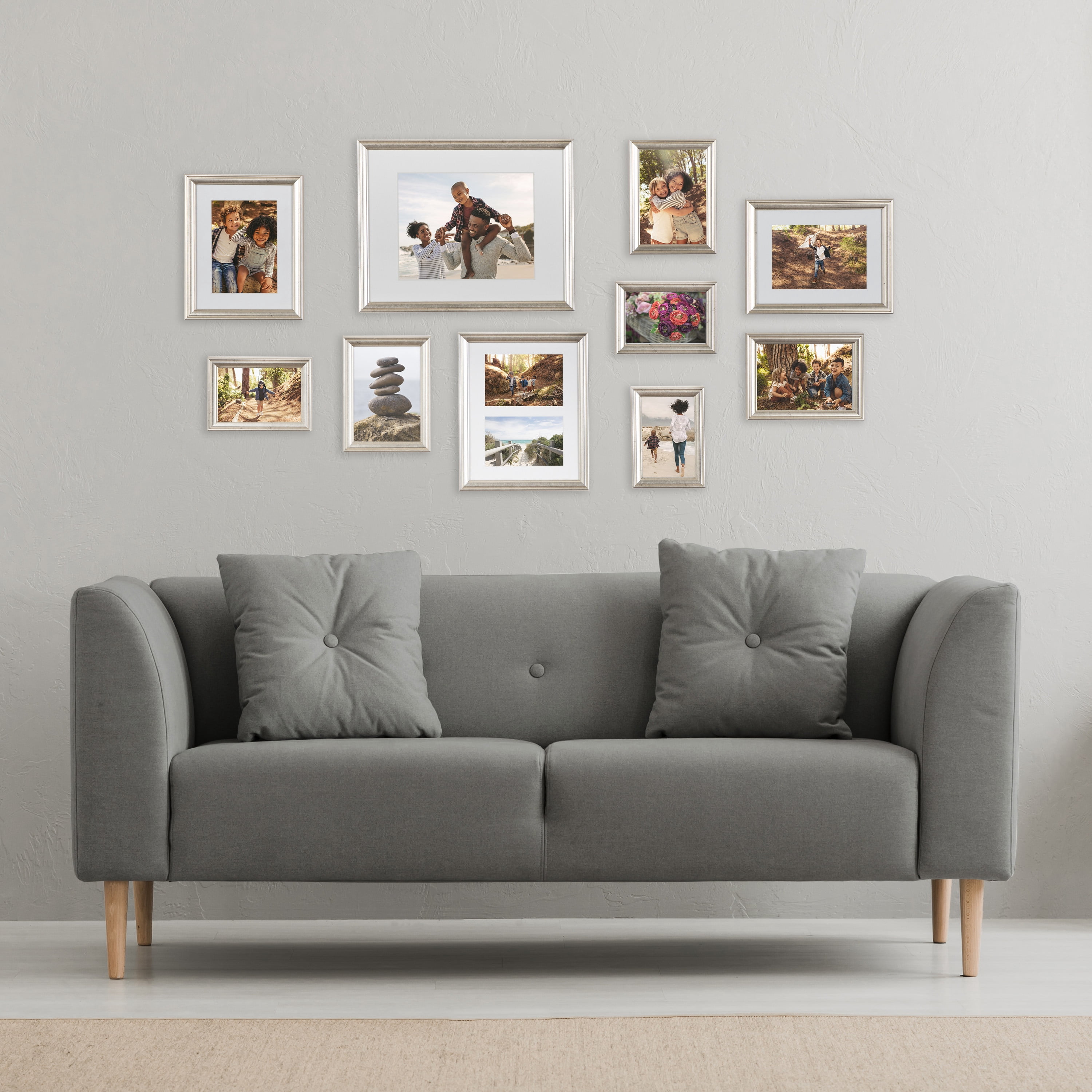 Kate And Laurel Adlynn Glam Frame Set, Set Of 10, Varying Sizes, Silver, Traditional Glam Frame Collection For Wall