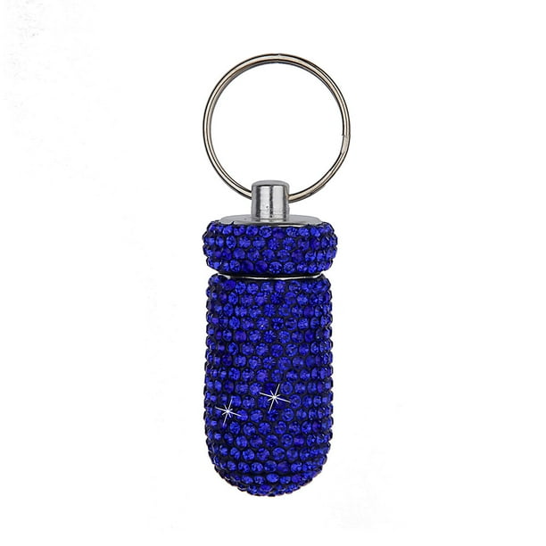 Botella De Medicina Pequeña Pequeña botella de medicina con diamantes de imitación, caja portátil impermeable para pastillas (azul oscuro) Tmvgtek Libre de BPA