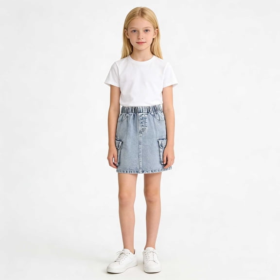 Girls Denim Skirt Size 9-10Y Casual Outdoor Mini Skirts with Pockets Stretch Waist Versatile Soft Daily Kids Jeans Skirt