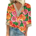 thumbnail image 2 of Xdegoge Womens 3/4 Sleeve T Shirts Floral V Neck T Shirts Tunic Fit Business Casual Tops Trendy Summer Tops 2025 Y2K Cute Boho Shirts Orders Placed By Me ofertas En orange L, 2 of 5
