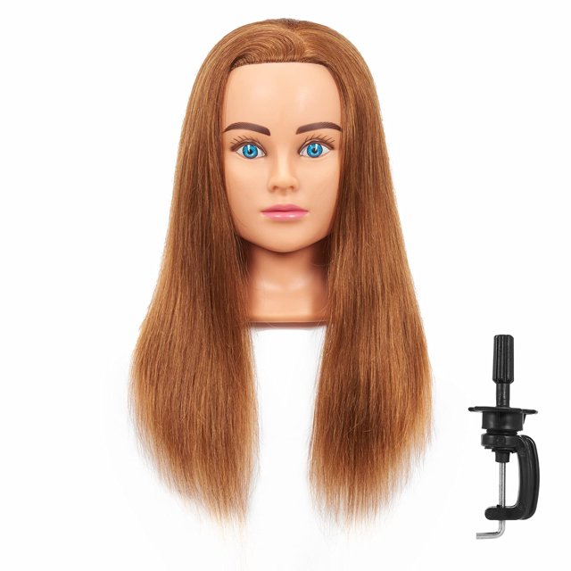 Cabello 100% humano con cabeza de maniquí, 20 a 22 cm, con pinza
