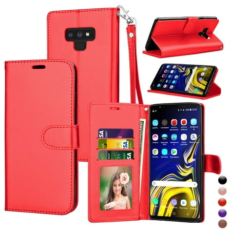 Njjex Wallet Case Cover Galaxy Note 9, Samsung Note 9 PU Leather Case, Njjex [Wrist Strap] Flip Folio [Kickstand ] PU leather wallet case 3 ID&Credit Card Pockets For Samsung Galaxy Note 9