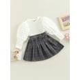 thumbnail image 3 of Bagilaanoe 2Pcs Little Girls Fall Outfits Long Puff Sleeve Pullover Tops + Plaid Pleated Skirts 1T 2T 3T 4T 5T 6T 7T Kids Casual Skirt Set, 3 of 9