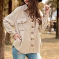 thumbnail image 3 of Chaqueta casual de lana con botones de manga larga para mujer Abrigo cálido con cuello vuelto y bolsillo con solapa Caqui S, 3 of 6