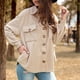 thumbnail image 3 of Chaqueta casual de lana con botones de manga larga para mujer Abrigo cálido con cuello vuelto y bolsillo con solapa Caqui M, 3 of 6