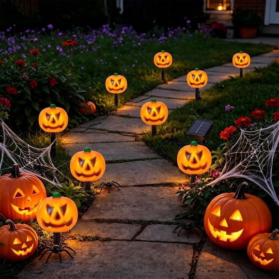 Halloween Pumpkin Stake Lights Outdoor LED Pumpkin Decorative Lamp Solar Halloween Landscape Lighting For Yard Garden Walkway Pathway Fall Festival Decoration