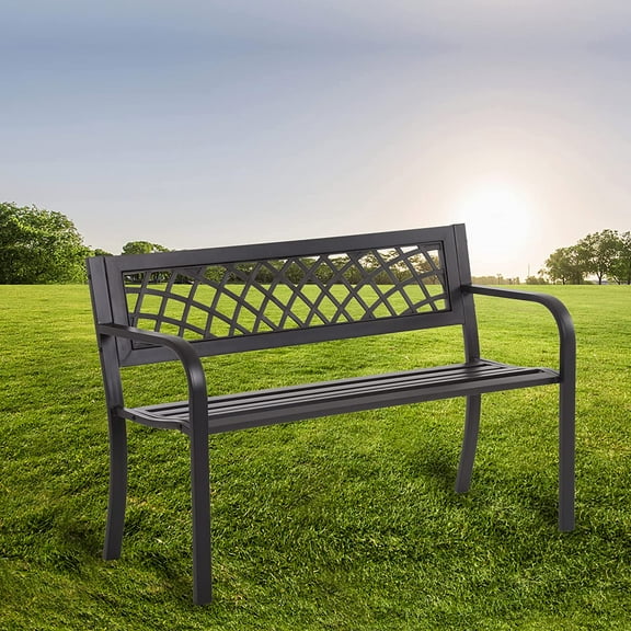 PayLessHere Garden Bench Outdoor Metal with Mesh Pattern for Patio Park Lawn Yard,Black