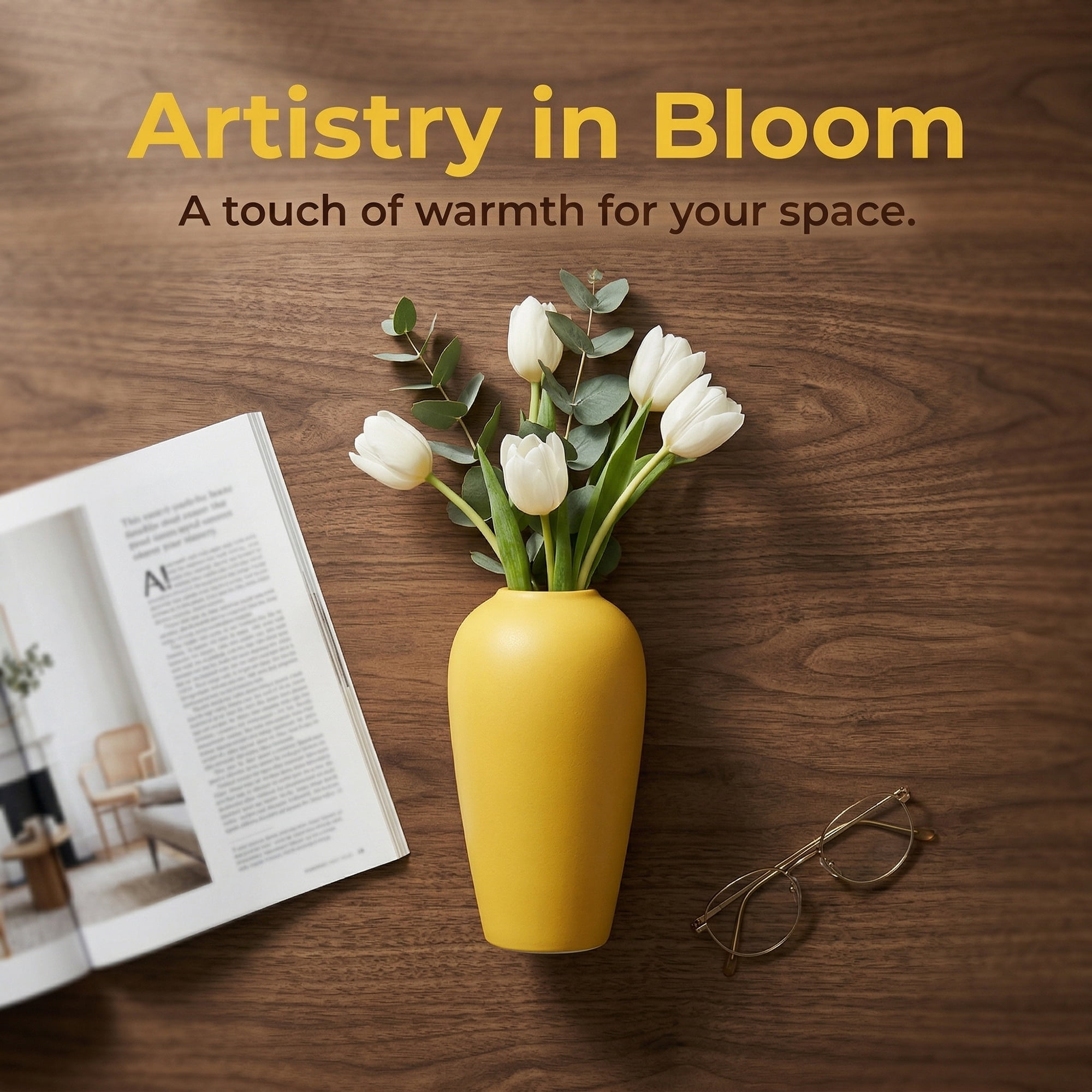 Unique Bargains Ceramic Ribbed Textured Flower Vase Yellow 3.1" x 3.1" x 6.1"