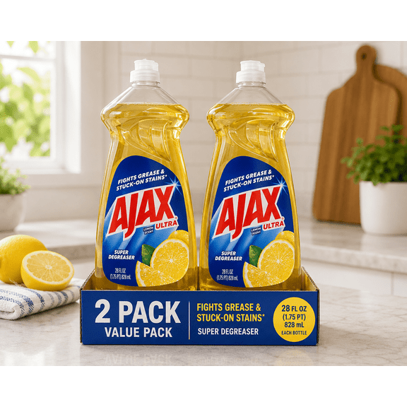 Ajax Ultra Super Degreaser Dish Liquid, Fights Grease & Stuck-On Stains, Lemon Scent, 2 Pack, 28 fl oz
