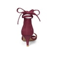 thumbnail image 2 of BLISSFUL STEP Women's Shoes Faux Suede Lace Up Open Toe Kitten Heel Cushioned Footbed Sandals  Burgundy 6, 2 of 8