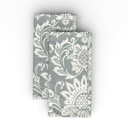 

Cotton Sateen Dinner Napkins (Set of 2) - White Flower Damask Leaves Modern Gray Monochrome Floral Grey Neutral Print Cloth Dinner Napkins by Spoonflower