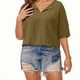 thumbnail image 5 of Conjuntos de maestra/o,Camiseta informal de manga 3/4 con cuello en V para mujer, talla grande, color liso, poliéster suave, para uso diario, sopatenor, 5 of 9