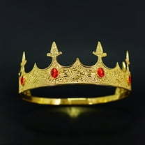 XmhyTop-A 1Pc Crown Adjustable Royal Headband with Rhinestones for Birthday Party Costume Events-Gold Red