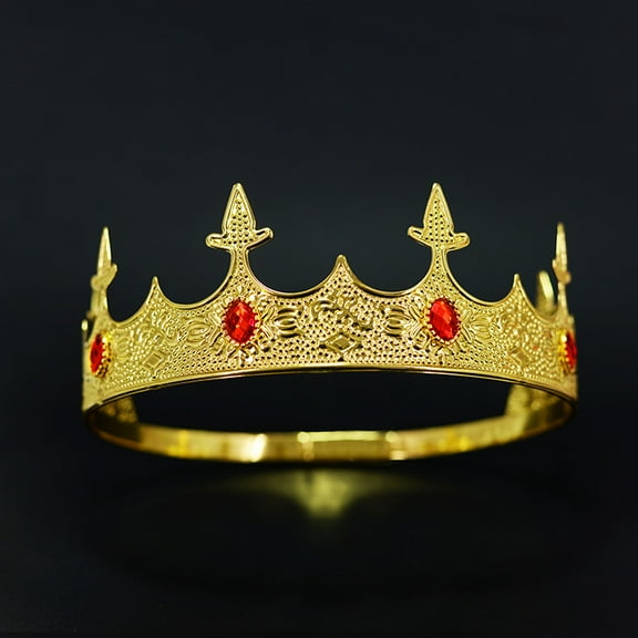 XmhyTop-A 1Pc Crown Adjustable Royal Headband with Rhinestones for Birthday Party Costume Events-Gold Red