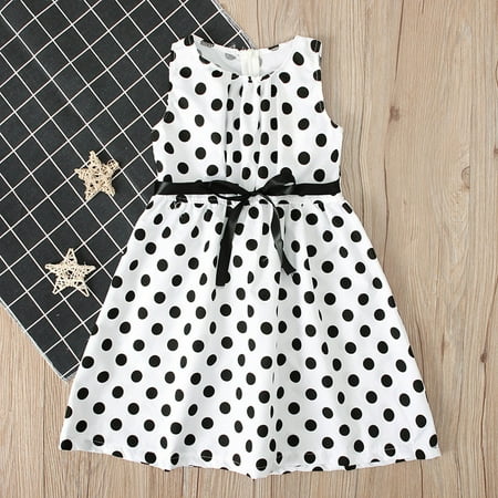 

Huilaibazo Girls Dress Toddler Kids Girls Sleeveless Dot Print Belt Dress Princess Dresses Casual Clothes 6Y