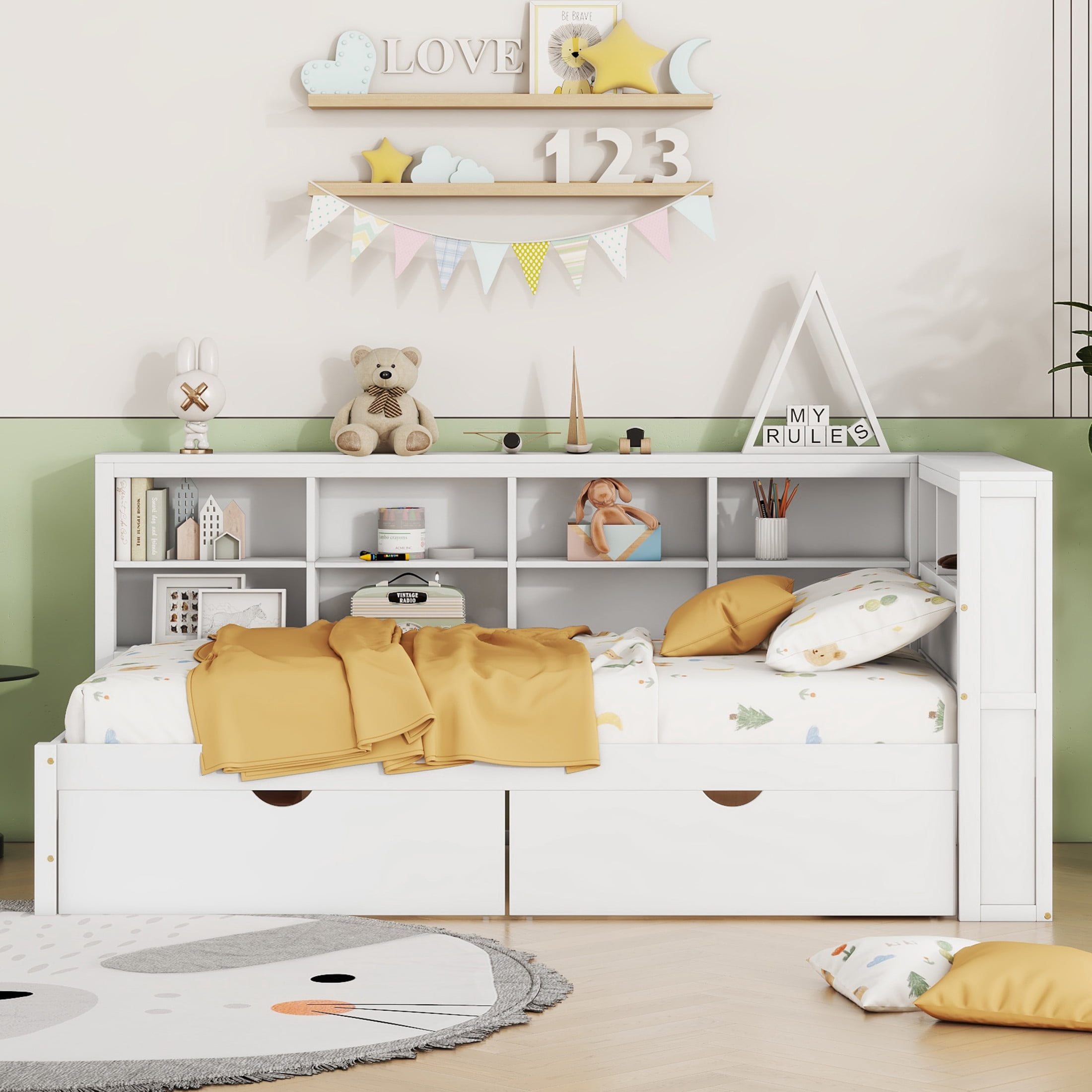 Noble House Twin Wooden Daybed with 2 Drawers, Storage Shelves and USB Charging Ports, White