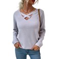 thumbnail image 1 of Mujeres V Cuello Criss Cross Otoño Suéteres Camisas Moda Punto Jersey Casual Manga Larga Tops, 1 of 5