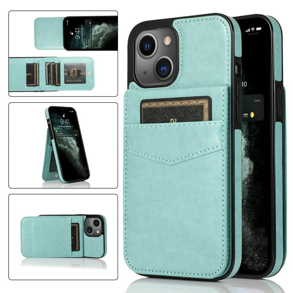 Feishell Fit for iPhone 13 mini Phone Case with ID Credit Card Slots,Shockproof Premium PU Leather Magnetic Buckle Vertical & Horizontal Kickstand Back Flip Wallet Protective Phone Cover,Mint