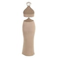 thumbnail image 2 of ZAFUL for Women Prom Dress or Cocktail Dress Evening Part Dress Halter Knit Cutout Slinky Maxi Sleeveless Dress Coffee M, 2 of 4