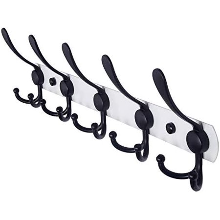 Wall Mounted Coat Rack - 5 Tri Hooks Heavy Duty Stainless Steel Metal Coat Hook Rail for Coat Hat Towel Purse Robes Mudroom Bathroom Entryway (White 2 Packs)