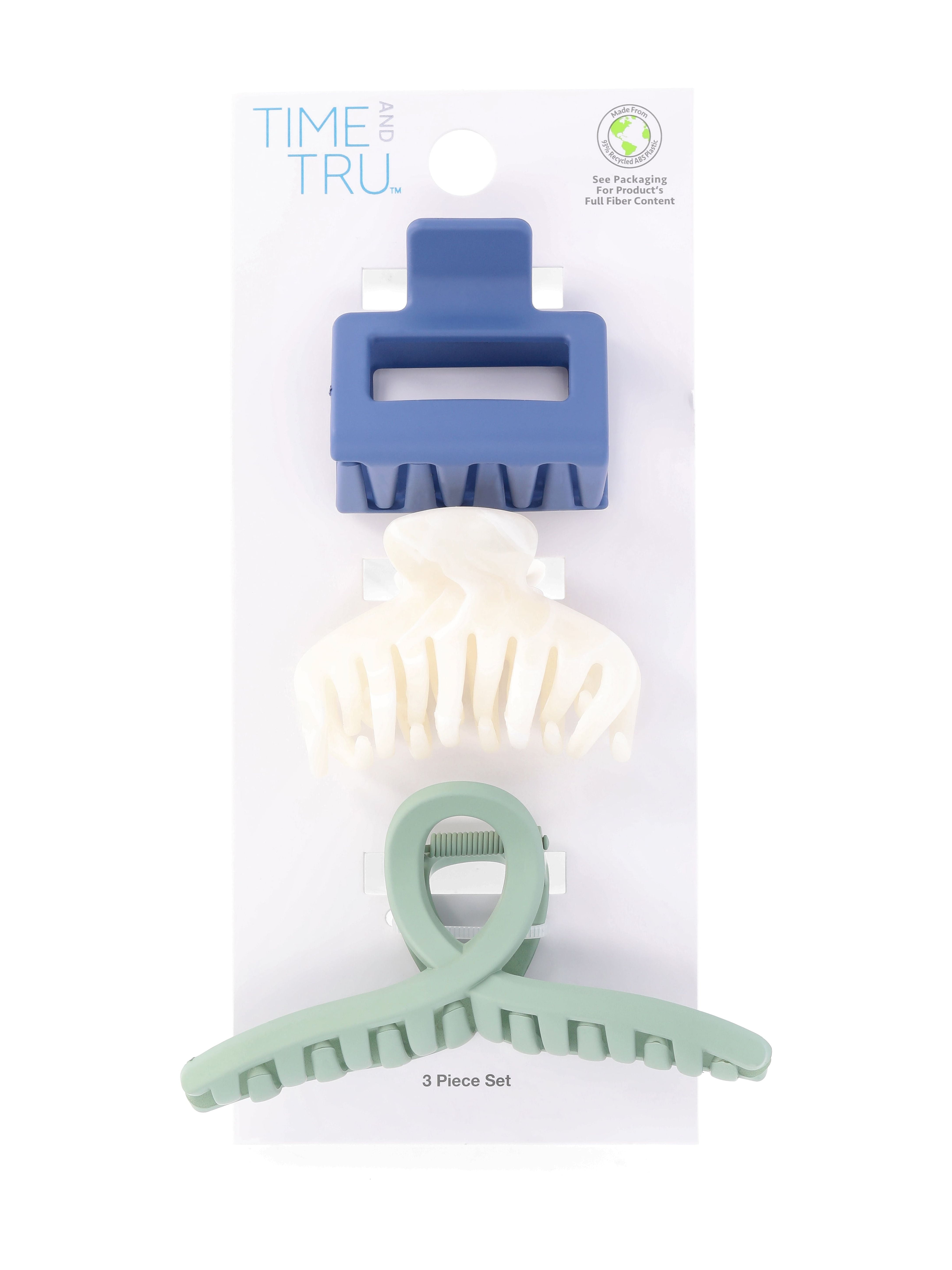 Time and Tru Women's Claw Hair Clips, 3-Pack, Blue