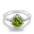 thumbnail image 3 of Gem Stone King 2.04 Cttw Green Peridot and Moissanite Solitaire Ring for Women in 925 Sterling Silver | Cushion Cut 7MM | Gemstone Birthstone | Available in Size 5, 6, 7, 8, 9, 3 of 5