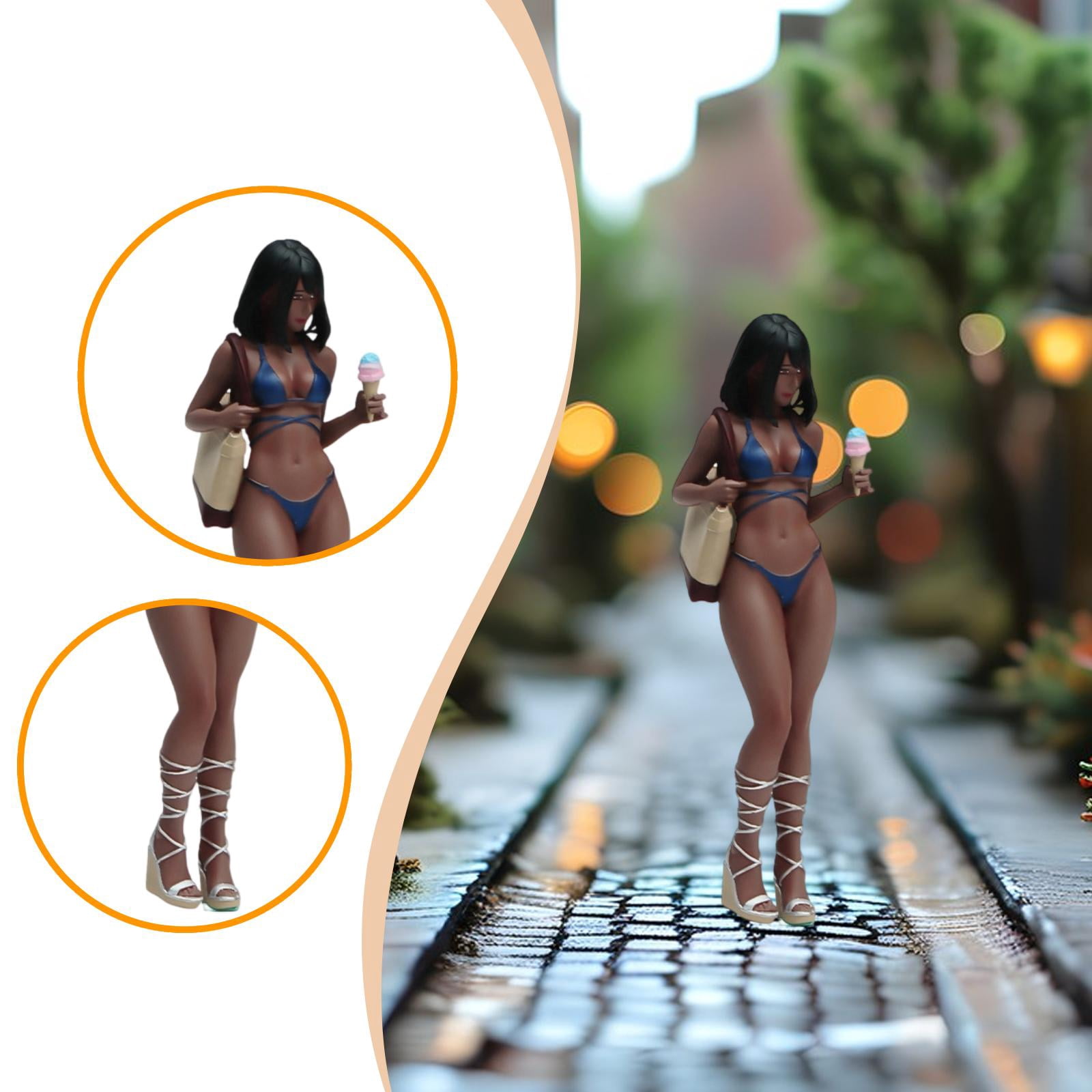 LeeQinersw 1/24 Scale Bikini Girl Model 3D Character Models for Sand Table Fairy Garden