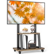 RTVR Mobile TV Stand on Wheels for 37-75 inch Flat Curved Screen, Height Adjustable Rolling TV Cart with Reinforced Storage Shelves up to 150 lbs
