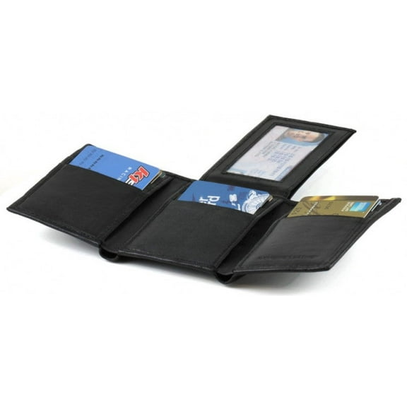 RFID Blocking Genuine Leather Men's Trifold Wallet Flap Top Card Holder
