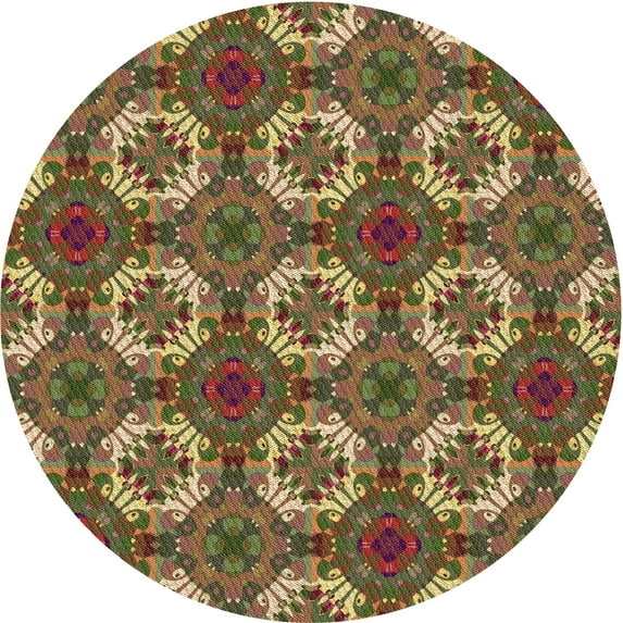 Ahgly Company Machine Washable Indoor Round Transitional Brass Green Area Rugs, 4' Round