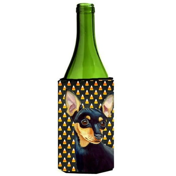 Min Pin Candy Corn Halloween Portrait Wine bottle sleeve Hugger - 24 oz.