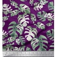 thumbnail image 1 of Soimoi Purple Poly Georgette Fabric Monstera Leaves Print Sewing Fabric Yard 52 Inch Wide, 1 of 1