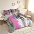 thumbnail image 2 of Manfei Vibrant Abstract Brushstroke Full Size Bedding Sets, Pink Black Gold Ombre Full Size Bed in a Bag, Gray Reversible 7pcs, 2 of 6