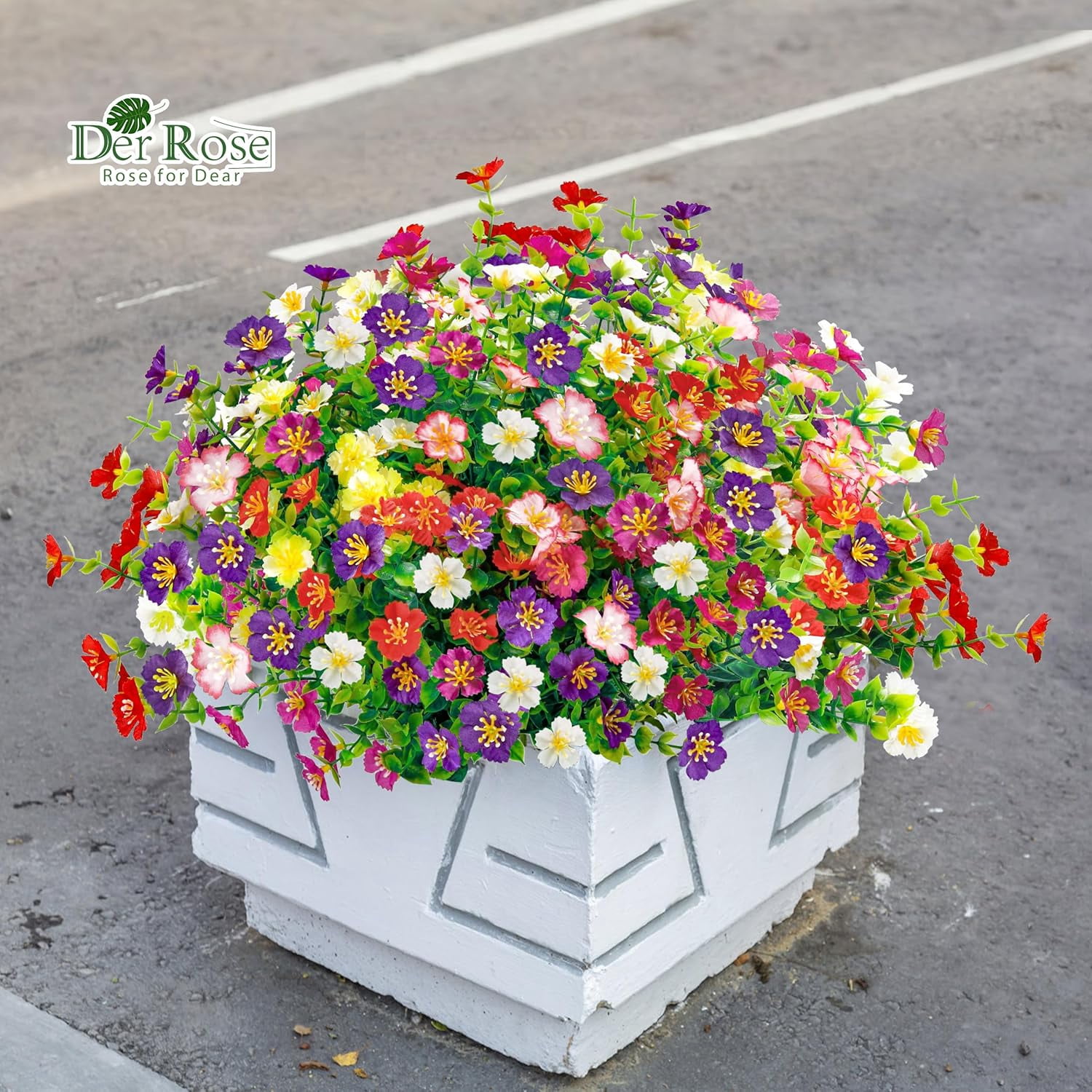 Der Rose 24 Bundles Fake Flowers Artificial Flowers Bulk Daisy for Outdoor Spring Garden Porch Farmhouse Decor