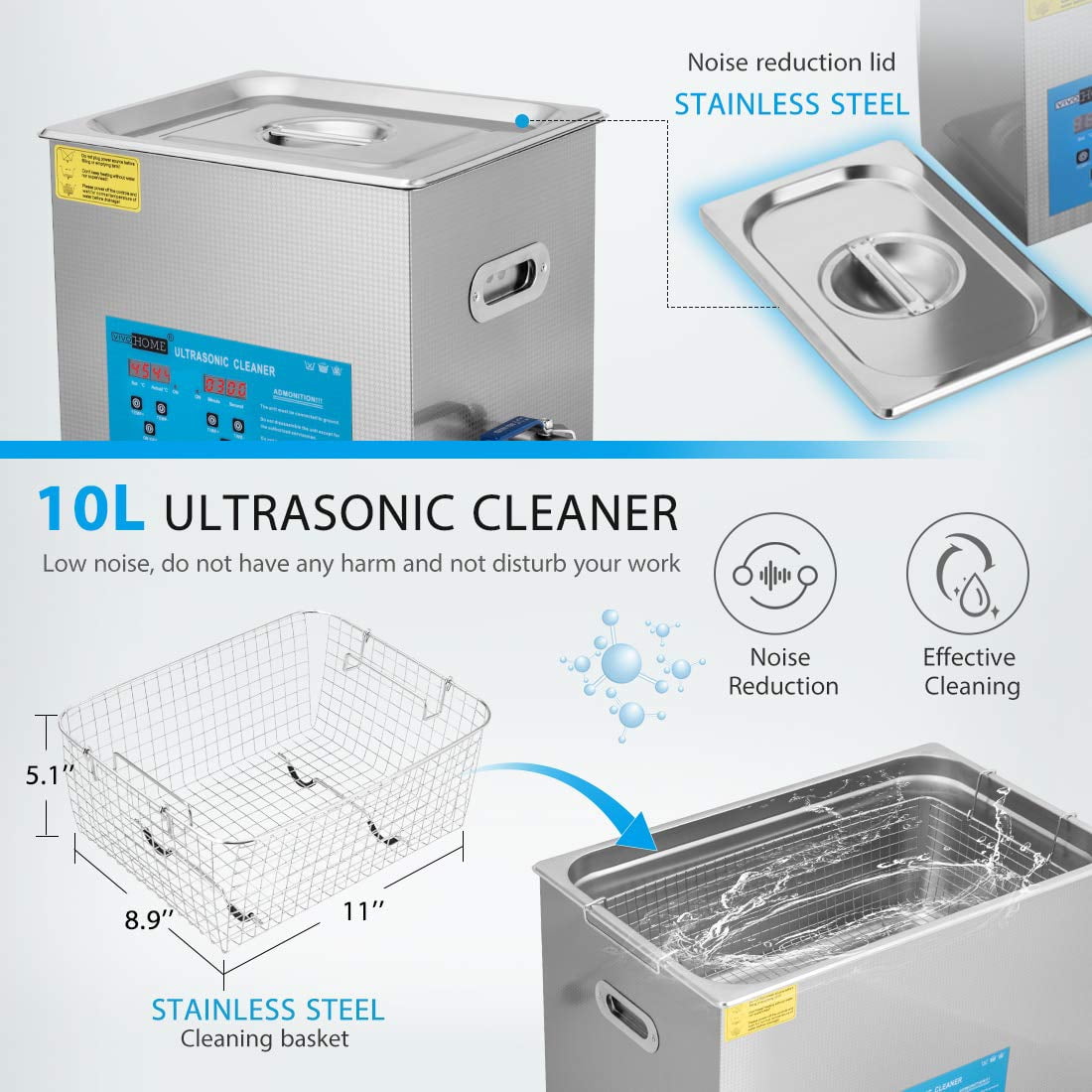 SPECSTAR Professional 10L Portable Touch Controllable Electric Ultrasonic Cleaner Machine with Digital Timer and Heater for Parts Jewelry Watch Coin Glass Circuit Board