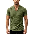 thumbnail image 2 of Zimjoy Men's Linen Shirts Loose Fit V-Neck Short Sleeve Tee Shirts Textured Solid Color Casual Streetwear Basic Tee Army Green L, 2 of 5