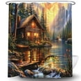 thumbnail image 5 of Rustic Cabin Shower Curtain for Bathroom, Country Lodge Bass Fish Lake Fishing RV Shower Curtain, Funny Farmhouse Hunting Camp Forest Nature Art Fisherman Shower Curtain with 12PCS Hooks,70X70IN, 5 of 5