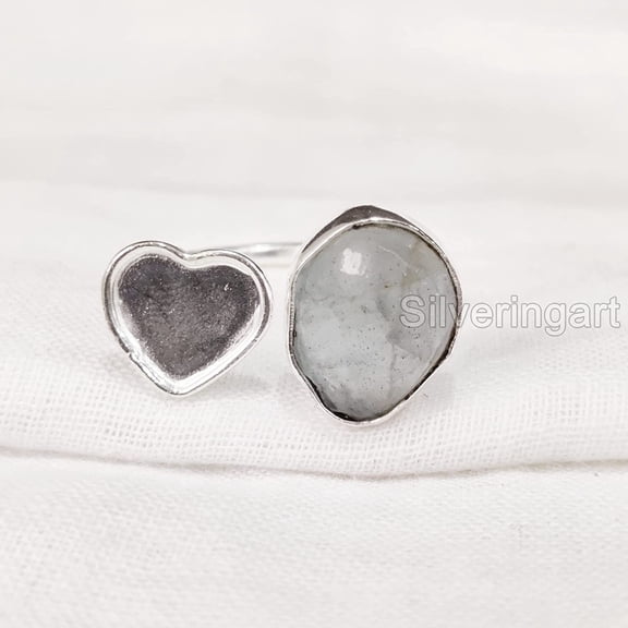 Natural Aquamarine Ring, Rough Aquamarine Gemstone Ring, March Birthstone, Heart Stone, 925 Sterling Silver, Womens Ring, Christmas, Adjustable Ring, Handmade, Statement Jewelry, Raw Gemstone Jewelry