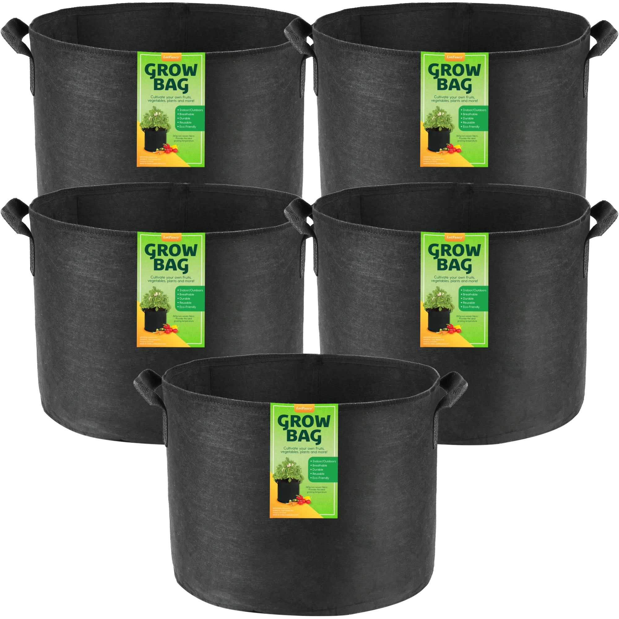 LotFancy 5Pack 20 Gallon Grow Bags, Dark Green Vegetables Planter