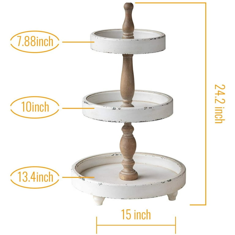 SOFE Distressed White Tiered Wooden Cake Tray Stand, Rustic