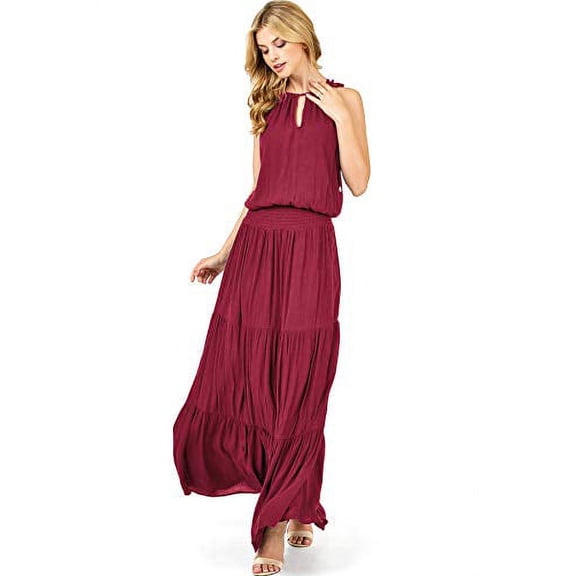 Love Stitch Womens Floral Long Flowy Halter Maxi Dress (S, Sangria)