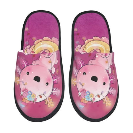 Balery Cute Pink Axolotl A Slient Indoor Furry Fleece Comfort House Shoes Soft Non-Slip Home Shoes Cotton slippers House Slippers-- Medium
